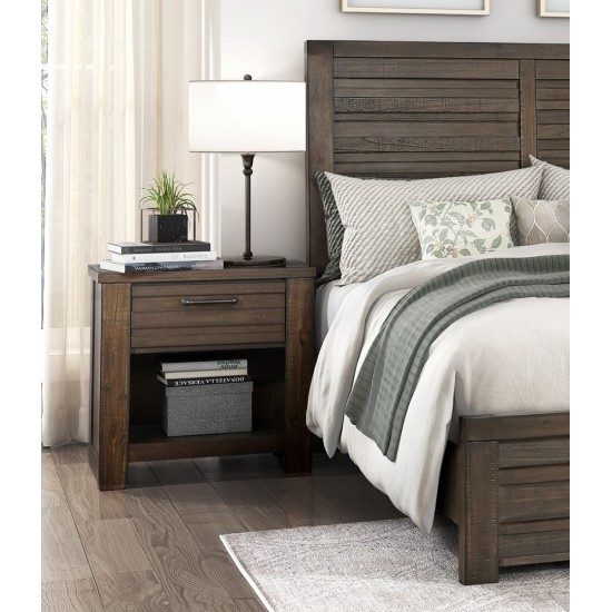 Rustic Style 1pc Dark Brown Nightstand of Drawer and Storage Cubby Metal Hardware Wooden Bedroom Furniture