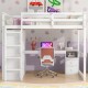 Wood Full Size Loft Bed with Built-in Wardrobe, Desk, Storage Shelves and Drawers, White