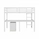 Twin Loft Wood Bed with Under-bed, Built-in Desk, a Storage Cabinet of 2 Drawers, Guardrails, Ladder,White