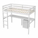 Twin Loft Wood Bed with Under-bed, Built-in Desk, a Storage Cabinet of 2 Drawers, Guardrails, Ladder,White