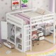 Wood Full Size Loft Bed with Built-in Wardrobe, Desk, Storage Shelves and Drawers, White