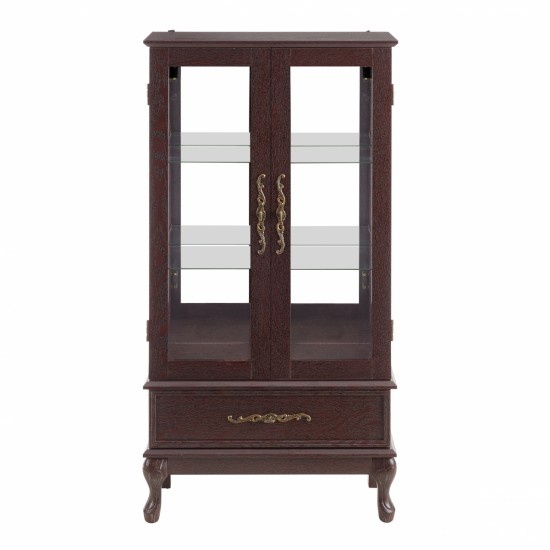 Curio Cabinet Lighted Glass Cabinet Glass Wine Cabinet Curio Display Cabinet with Adjustable Glass Shelves 2 Doors and 1 drawer Cabinet Sideboard With Bulb Included Dark Cherry