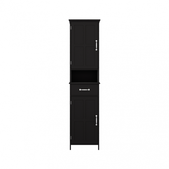 Double Door Narrow Height Slim Floor Standing Cabinet with 2 Adjustable Shelves-Black