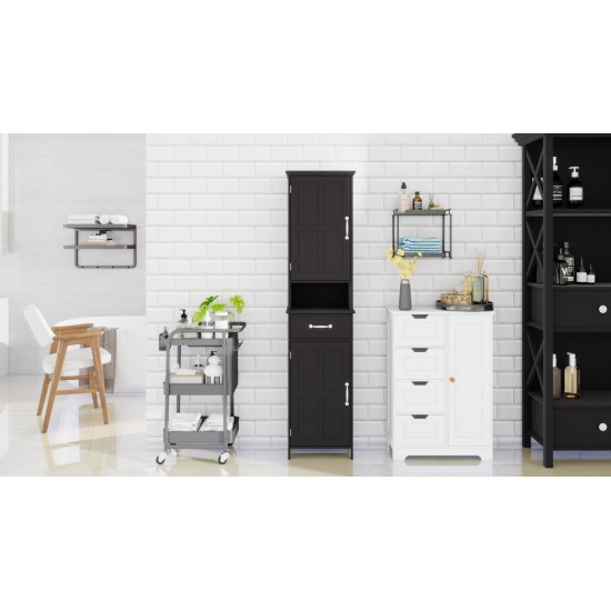 Double Door Narrow Height Slim Floor Standing Cabinet with 2 Adjustable Shelves-Black