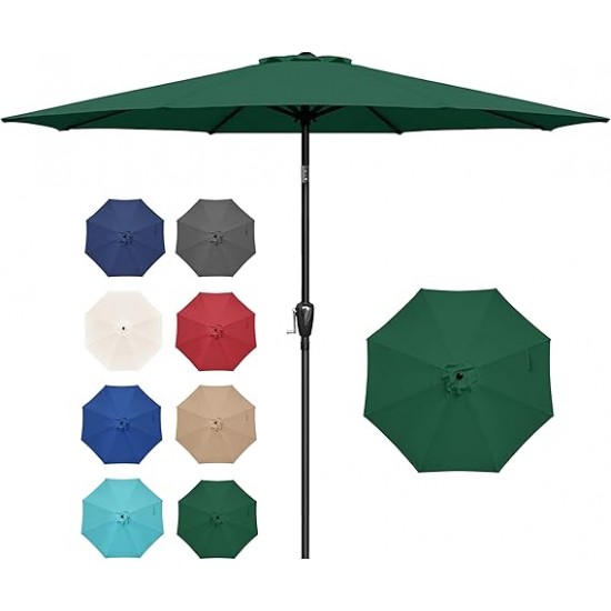 Outdoor Market Table Patio Umbrella with Button Tilt, Crank and 8 Sturdy Ribs for Garden, Deck, Lawn, Backyard & Pool