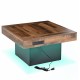 ON-TREND 31.4'' x 31.4'' Farmhouse Coffee Table with 2 USB Ports and Outlets, Brown Spliced Wood Grain Center Table with LED Light, Rustic Cocktail Table with Charging Station for Living Room, Black