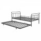 Twin Size Metal Daybed with Curved Handle Design and Twin Size Trundle, Black