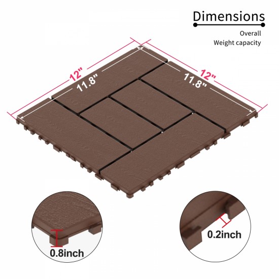 ZZ Style 12 Inch Patio Deck Tiles, DIY Module Interlocking Decking Tiles Floor Tile,Easy and Quick Installation Court Tiles for Porch Poolside Balcony Backyard 44pcs Red Brown