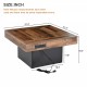 ON-TREND 31.4'' x 31.4'' Farmhouse Coffee Table with 2 USB Ports and Outlets, Brown Spliced Wood Grain Center Table with LED Light, Rustic Cocktail Table with Charging Station for Living Room, Black