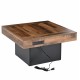 ON-TREND 31.4'' x 31.4'' Farmhouse Coffee Table with 2 USB Ports and Outlets, Brown Spliced Wood Grain Center Table with LED Light, Rustic Cocktail Table with Charging Station for Living Room, Black