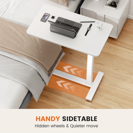 Adjustable mobile bed desk, computer desk, mobile standing desk, lifting desk, desk, white