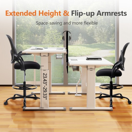 Sweetcrispy Drafting Tall Office Chair Ergonomic High Desk Chair with Flip-up Armrests