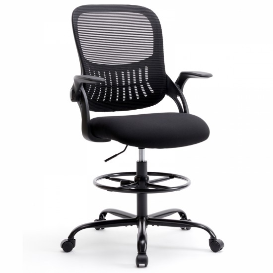 Sweetcrispy Drafting Tall Office Chair Ergonomic High Desk Chair with Flip-up Armrests