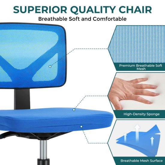 Sweetcrispy Armless Desk Chair Small Home Office Chair with Lumbar Support