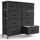 Sweetcrispy 9 Tall Fabric Clothes Cabinet Storage Organizers and Wood Top Surface Table Chest of Drawers, Living Room, Hallway, Porch, Kids Bedroom Dresser, Black