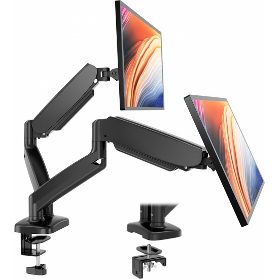 Dual monitor vertical arm, gas spring 2 monitor desktop mount adjustable height rotating stand, fits 13-32 inch computer screen, 17.6 LBS, 
Monitor stand black