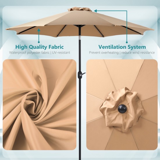 9 foot outdoor patio umbrella with button tilt and crank, Outdoor patio/market table umbrella UV protected and waterproof, khaki