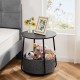 Small Round Side End Table for Living Room, Modern Nightstand Bedside Table with Fabric Basket for Bedroom Nursery, Side Table with Steel Frame - Black & grey