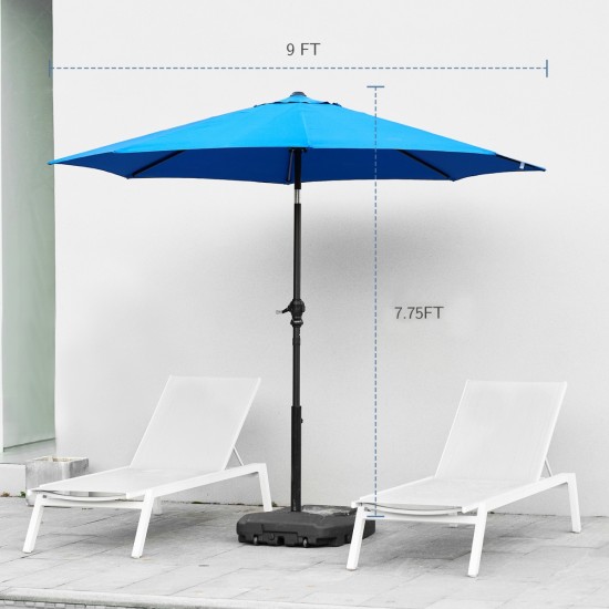 9 foot outdoor patio umbrella with button tilt and crank, Outdoor patio/market table umbrella UV protected and waterproof, blue