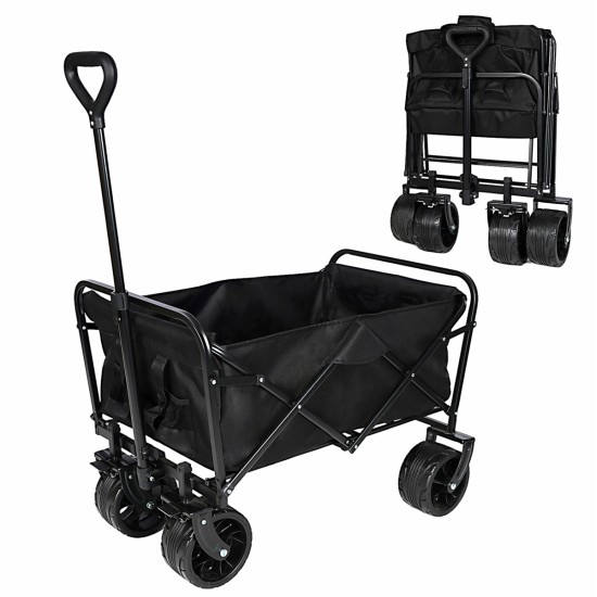 100L Collapsible Folding Beach Wagon Cart with 220Lbs Large Capacity, Wagons Carts Heavy Duty Foldable with Big Wheels for Sand, Garden, Camping