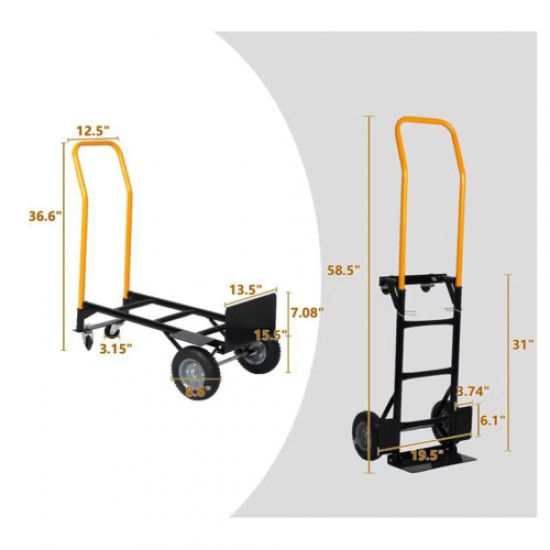 Hand Truck Dual Purpose 2 Wheel Dolly Cart and 4 Wheel Push Cart with Swivel Wheels 330 Lbs Capacity Heavy Duty Platform Cart for Moving/Warehouse/Garden/Grocery