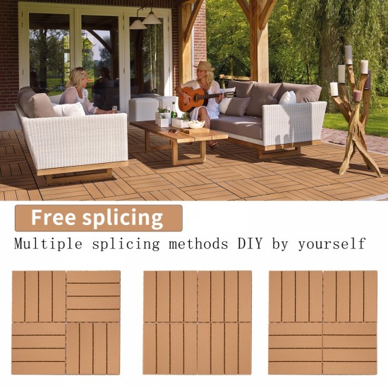 Plastic Interlocking Deck Tiles, 11.8 Inch x11.8 Inch (Pack of 44), Patio Flooring Outdoor Waterproof All Weather Use for Garden Poolside Front/Back Yard, Burlywood