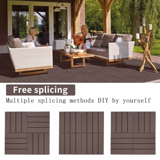 Plastic Interlocking Deck Tiles, 11.8 Inch x11.8 Inch (Pack of 44), Patio Flooring Outdoor Waterproof All Weather Use for Garden Poolside Front/Back Yard, Light Coffee Color