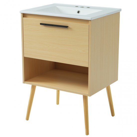 24 Inch  Bathroom Vanity with Sink Combo, Multi-functional Bathroom Cabinet with Drawer,  MDF Board, Natural