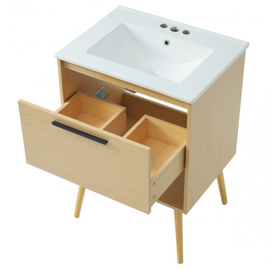 24 Inch  Bathroom Vanity with Sink Combo, Multi-functional Bathroom Cabinet with Drawer,  MDF Board, Natural