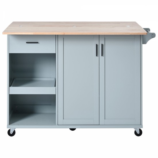 K&K Kitchen Island with Foldable Counter Top, Kitchen Storage Cart with Slide-Out Shelf, Towel Rack and Drawer, Rolling Kitchen Cart on Wheels, for Kitchen, Living Room, Dining Room, Grey Blue