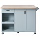 K&K Kitchen Island with Foldable Counter Top, Kitchen Storage Cart with Slide-Out Shelf, Towel Rack and Drawer, Rolling Kitchen Cart on Wheels, for Kitchen, Living Room, Dining Room, Grey Blue