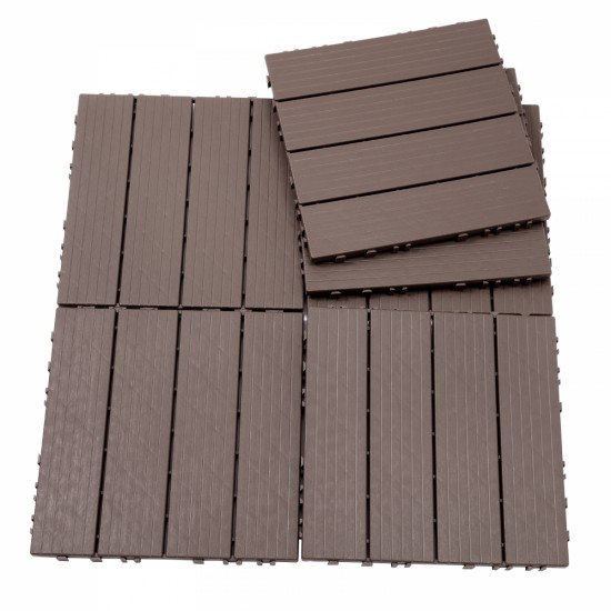 Plastic Interlocking Deck Tiles, 11.8 Inch x11.8 Inch (Pack of 44), Patio Flooring Outdoor Waterproof All Weather Use for Garden Poolside Front/Back Yard, Light Coffee Color