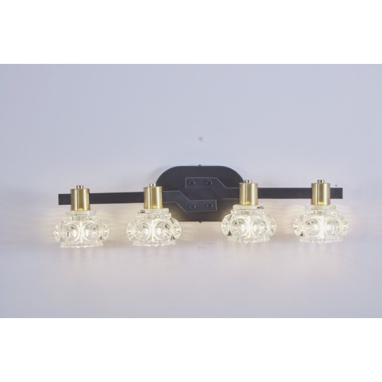 Vintage 4-Light Wall Sconce with Clear Crystal Shades, Black Iron Finish Vanity Light Fixture for Bathroom or Hallway (No Bulbs)