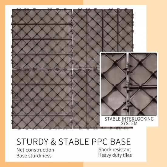 Plastic Interlocking Deck Tiles, 11.8 Inch x11.8 Inch (Pack of 44), Patio Flooring Outdoor Waterproof All Weather Use for Garden Poolside Front/Back Yard, Light Coffee Color