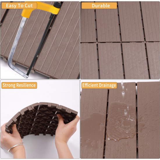 Plastic Interlocking Deck Tiles, 11.8 Inch x11.8 Inch (Pack of 44), Patio Flooring Outdoor Waterproof All Weather Use for Garden Poolside Front/Back Yard, Light Coffee Color