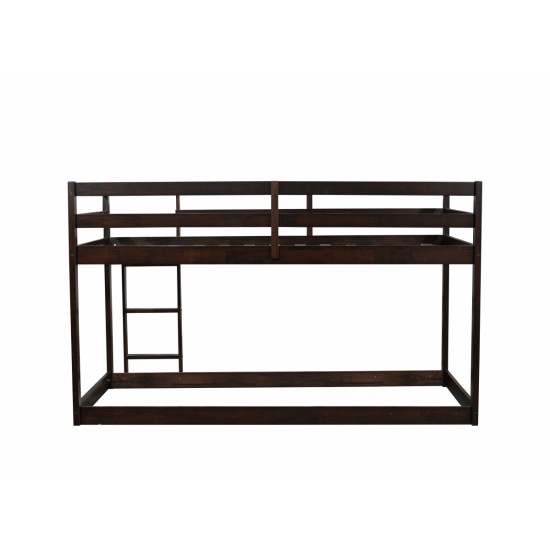 Solid Wooden, Solid Rubber Wooden Twin over Twin Loft Bed with Ladder, with Bed Platform of Strengthened Slats  , Espresso