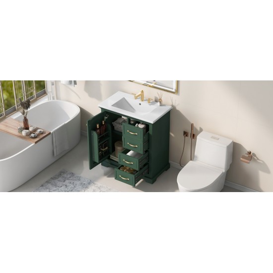 30 Inch  Bathroom Vanity with Sink, One Package, Green Bathroom Cabinet with Drawers, Solid Frame and MDF Board