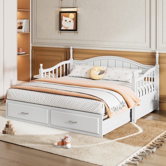 Wooden Twin Size Daybed with Twin Size Trundle, Extendable Daybed with Two Storage Drawers,White(Expected Arrival Time:9.12)