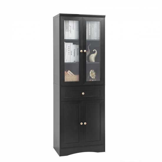 Tall Bathroom Storage Cabinet, Cabinet with Four Doors and Drawers, Adjustable Shelf, MDF Board, Black