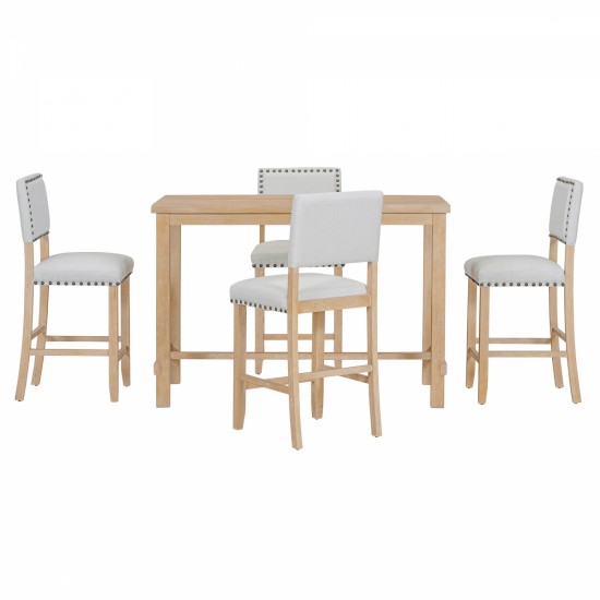 TREXM 5-Piece Counter Height Dining Set, Classic Elegant Table and 4 Chairs in Natural Wood Wash