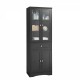 Tall Bathroom Storage Cabinet, Cabinet with Four Doors and Drawers, Adjustable Shelf, MDF Board, Black