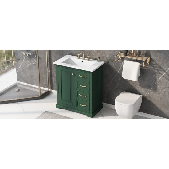 30 Inch  Bathroom Vanity with Sink, One Package, Green Bathroom Cabinet with Drawers, Solid Frame and MDF Board