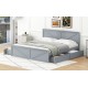 King Size Wooden Platform Bed with Four Storage Drawers and Support Legs, Gray