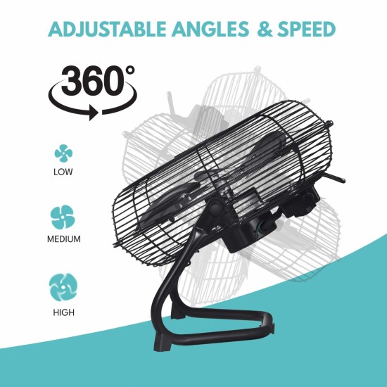 20 in. 3-Speed High-Velocity Industrial Heavy Duty Metal Floor Fan in Black with Tilting Head for Outdoor/Indoor Use