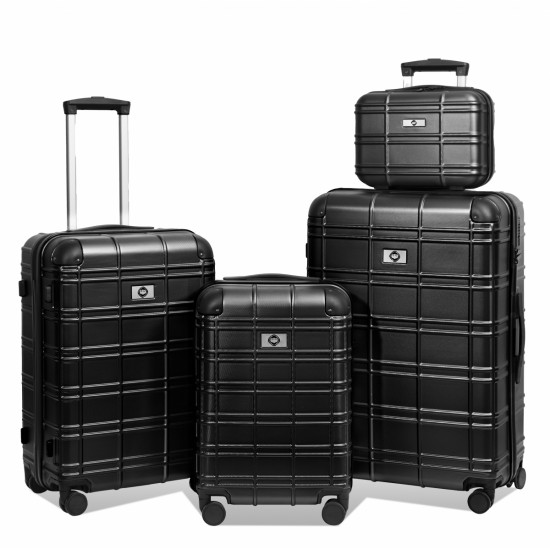 Luggage Sets ABS+PC Hardshell 4pcs  Luggage Hardside Lightweight Durable Suitcase sets Spinner Wheels Suitcase with TSA Lock (12/20/24/28),black