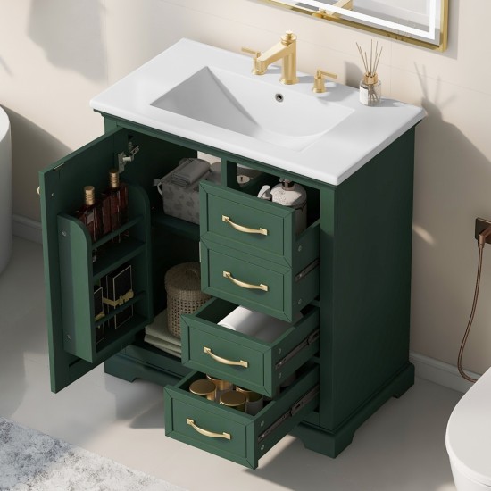 30 Inch  Bathroom Vanity with Sink, One Package, Green Bathroom Cabinet with Drawers, Solid Frame and MDF Board