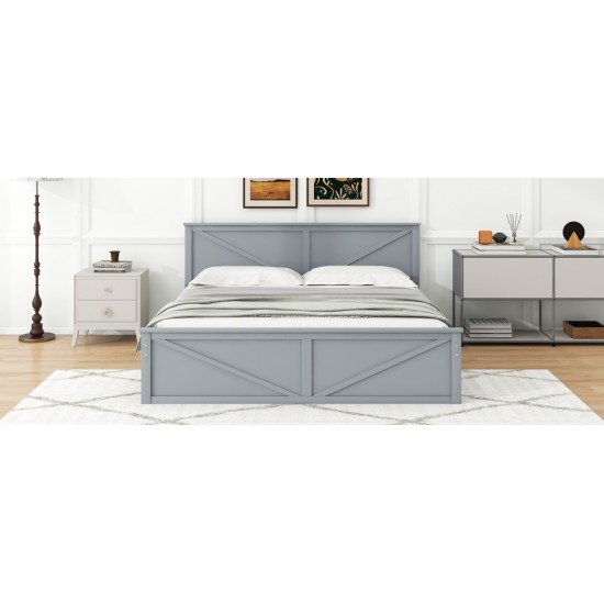 King Size Wooden Platform Bed with Four Storage Drawers and Support Legs, Gray