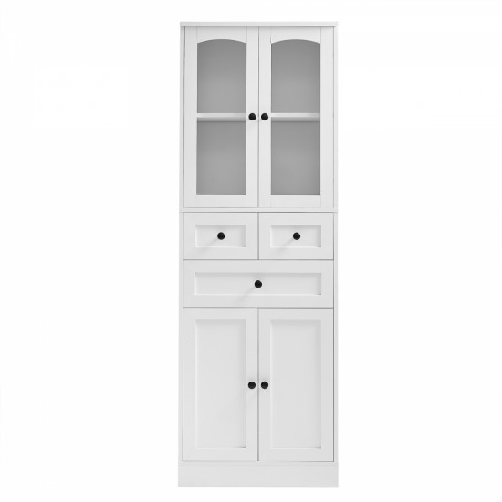 Tall Bathroom Storage Cabinet, Cabinet with Four Doors and Drawers, Adjustable Shelf, MDF Board, White