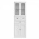 Tall Bathroom Storage Cabinet, Cabinet with Four Doors and Drawers, Adjustable Shelf, MDF Board, White