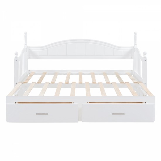 Wooden Twin Size Daybed with Twin Size Trundle, Extendable Daybed with Two Storage Drawers,White(Expected Arrival Time:9.12)